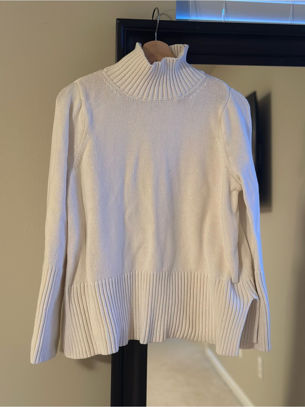 Women's Cream Ribbed Turtleneck Sweater